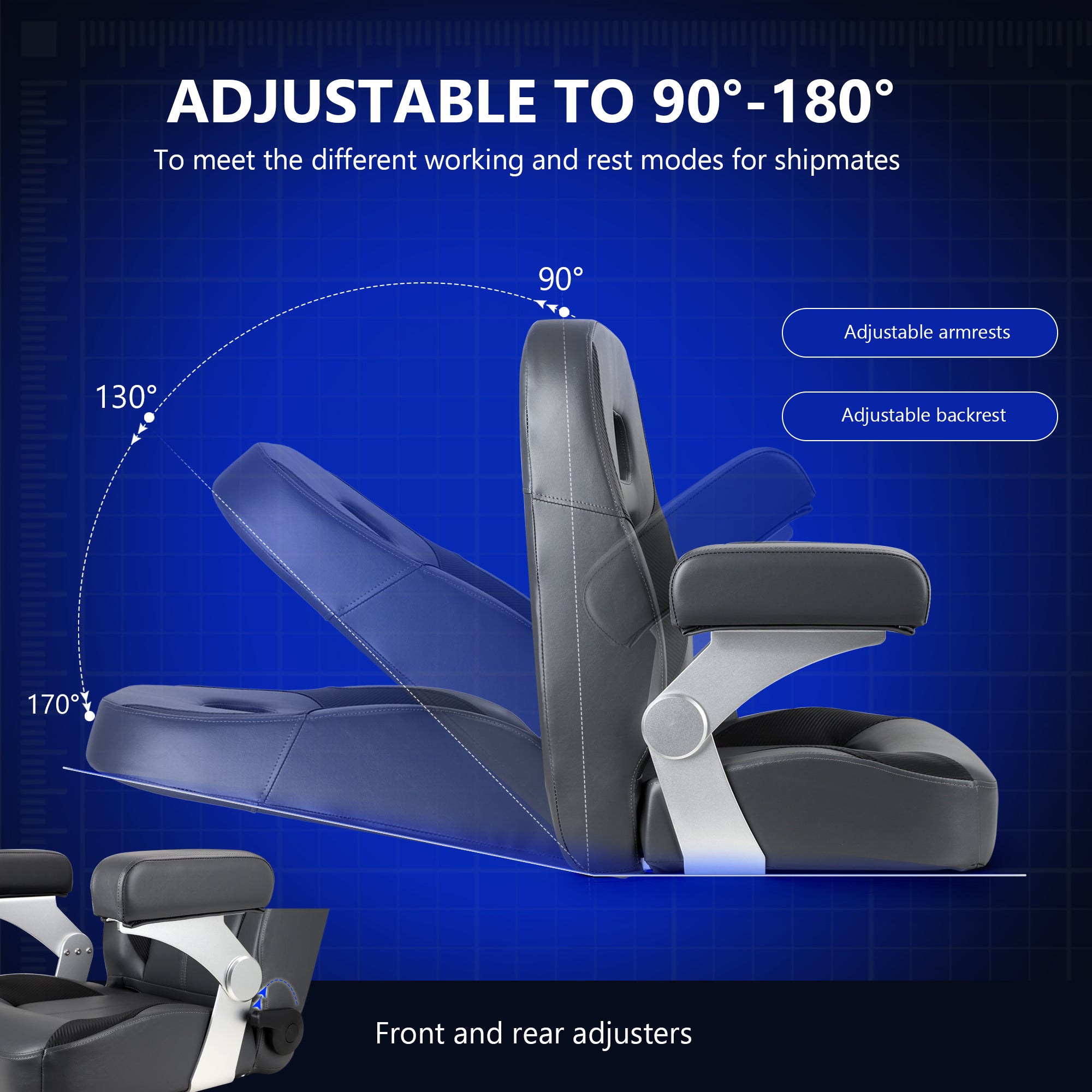 NORTHCAPTAIN Premium Pontoon Captain's Chair High Back Reclining Pontoon Bucket Boat Seat with Adjustable Aluminum Armrests